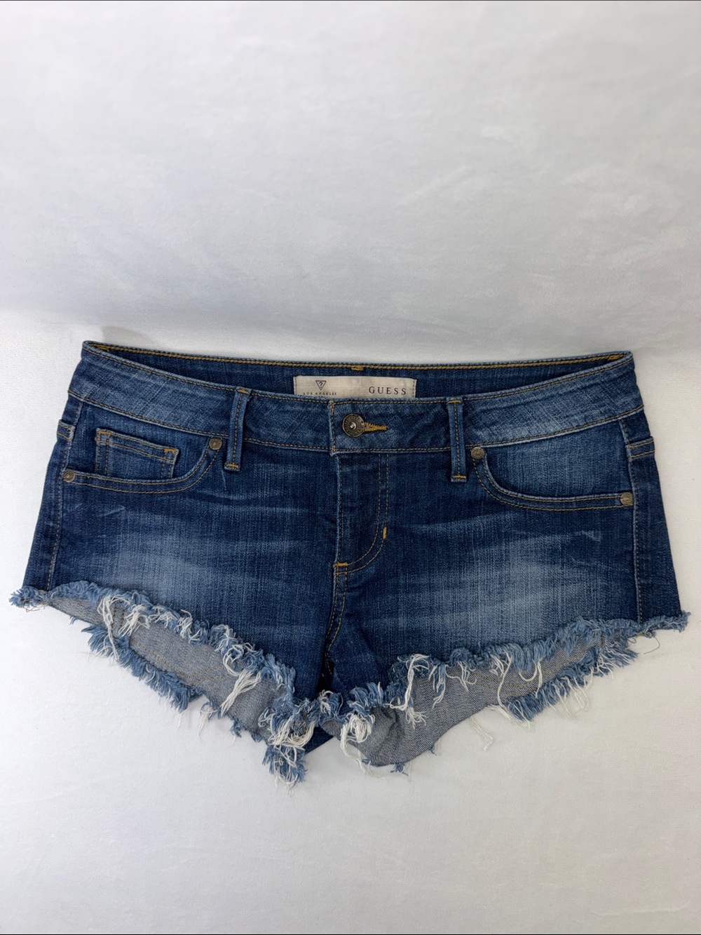 Guess Daisy Duke Frayed Hem Denim Cut Off Dark Wash Shorts
